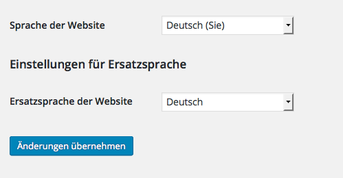 Wordpress Deutsch (Sie) - Plugin Language Fallback, Auswahl Ersatzsprache Deutsch